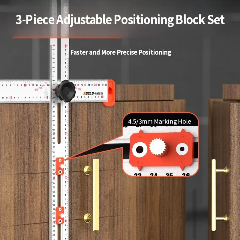 Woodworking T-Square Ruler 2 in 1 Drill Guide Hole Positioning Measuring Tool