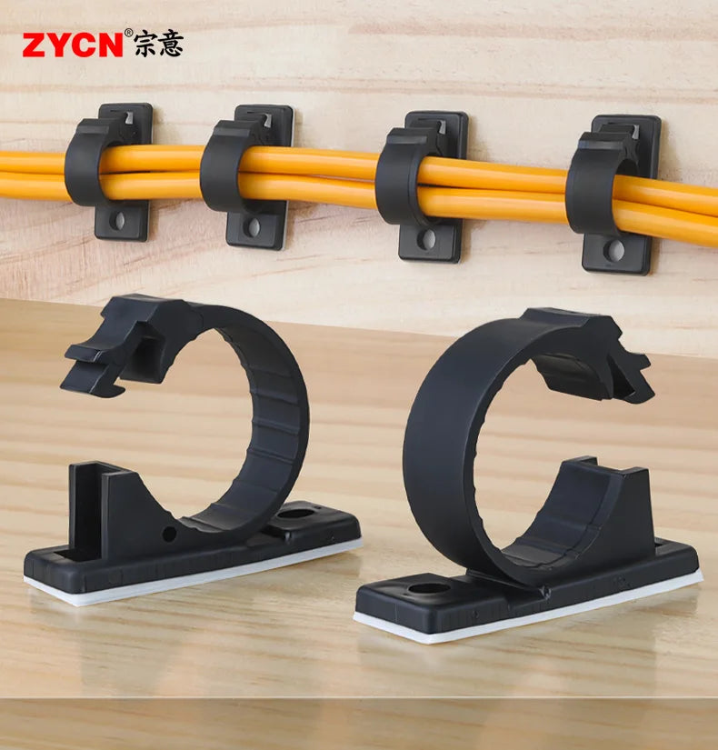 20PCS Self-Adhesive Cable Organizer Clips Management Wire Holder USB Winder Desktop Line Clamp Sticky Adjustable LY-4/6/8 Black