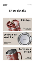 304 Stainless Steel Thermal Water Cup With Handle Portable Double Wall Insulated Mug Sealed Drinking Cup For Cold And Hot Drinks