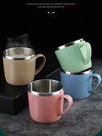 Double Layer Anti-scalding Stainless Steel Cups Plastic Handle Coffee Milk Mug Tea Drinks Water Cup for Home Office Tumbler