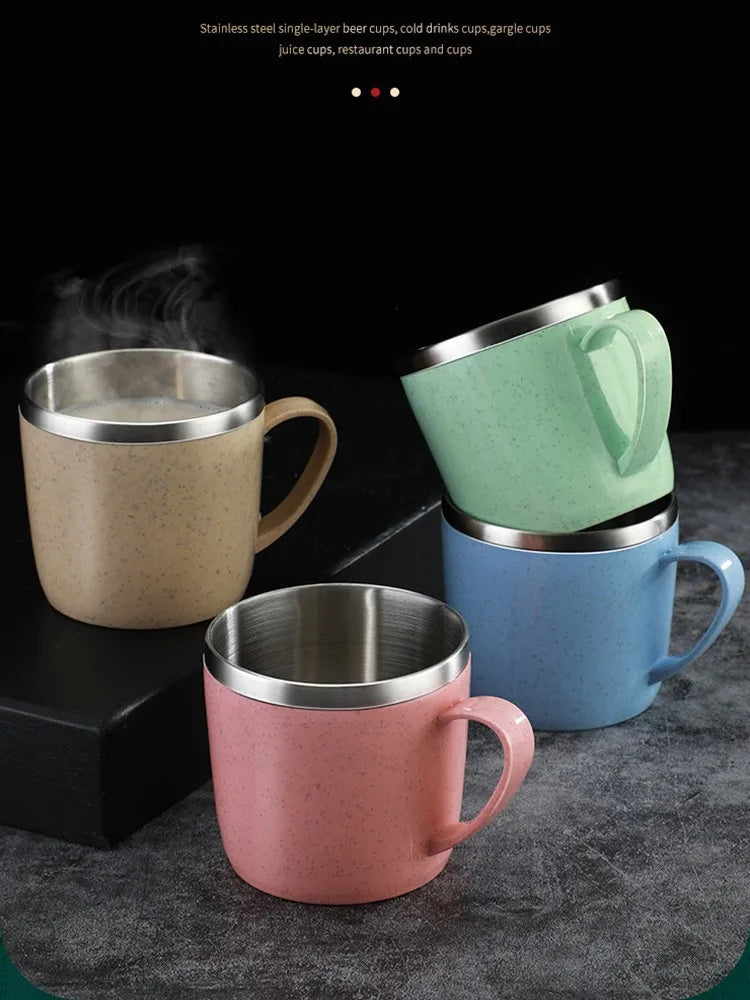 Double Layer Anti-scalding Stainless Steel Cups Plastic Handle Coffee Milk Mug Tea Drinks Water Cup for Home Office Tumbler