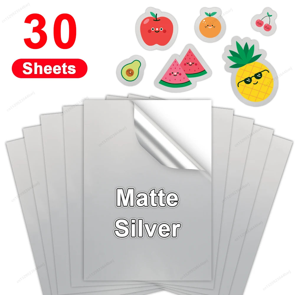 30 Sheets Printable Vinyl Sticker Paper A4 Waterproof Adhesive Transparent Glossy White Copy Paper for Inkjet Printer DIY Labels