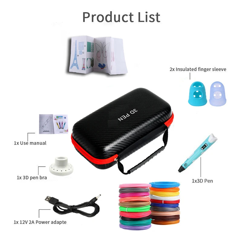 3D Pen With LCD Screen Compatible PLA Filament Toys 3D Drawing Printing Pen for Children DIY Christmas Birthday Gift