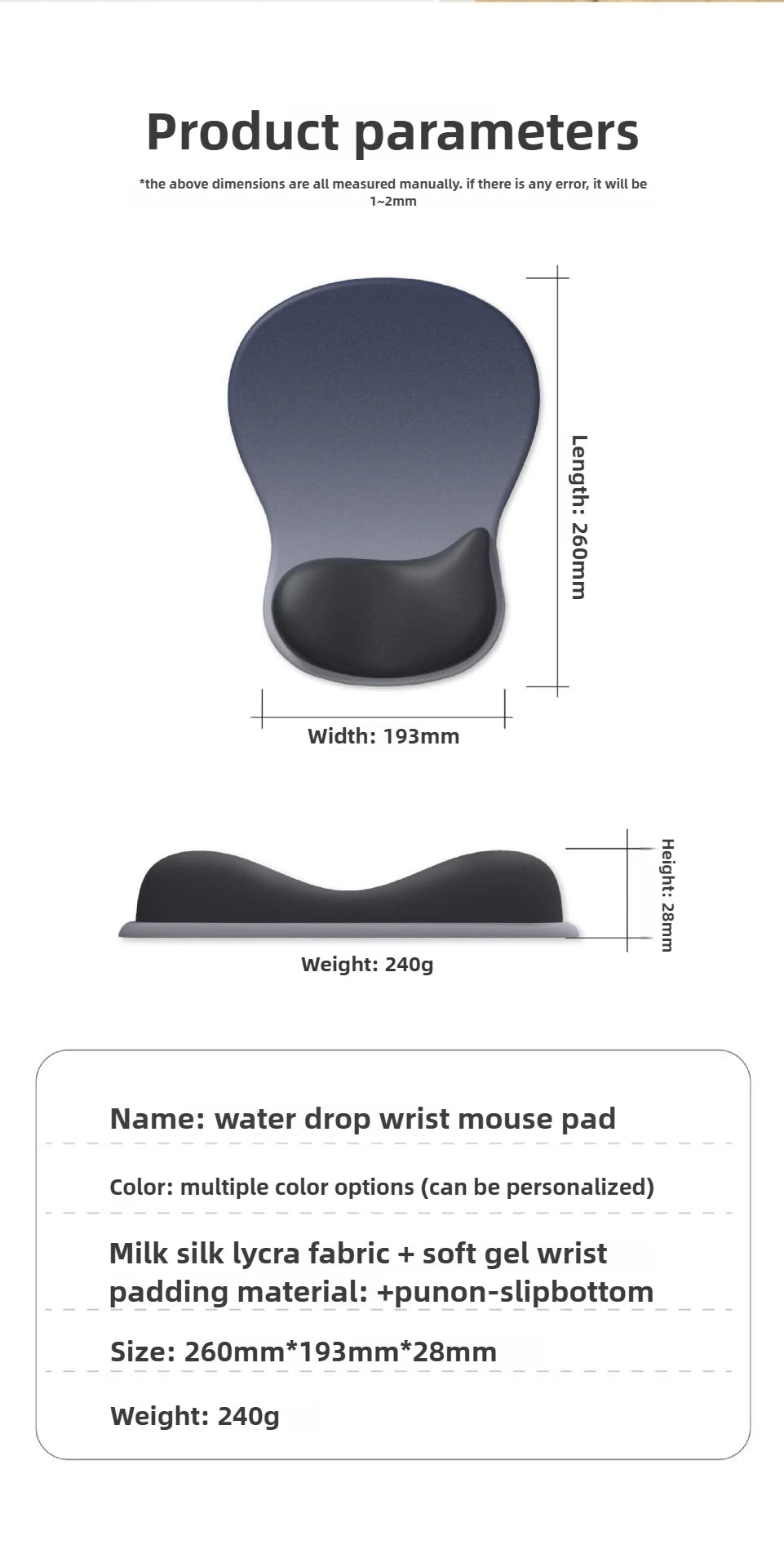 Gradient Ergonomics Mouse Pad Comfortable Wrist Support Non Slip Mice Mat Soft Mousepad Wrist Rest Computer Silicone Mouse Pad