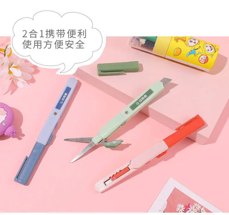 Creative Handbook Utility Knife Portable Paper Cutter Office Stationery Pen Shape Dual-purpose Small Scissors