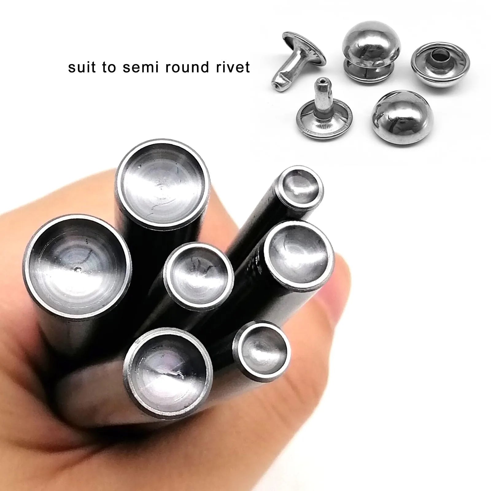 3mm to 15mm Dia Rivet Punch Tool Rod for Metal Decorative Mushroom Domed Semi Ball Half Round Nailhead Spike Stud DIY 45# Steel