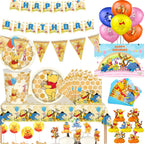 Winnie The Pooh Birthday Party Decoration Plates Napkins Table Cover Balloons Banner Baby Shower Serves 10 Guests Baby Shower