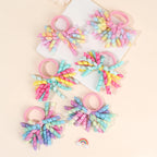 2Pcs Trendy Firework Hair Ties Rainbow Curly Ribbon Elastic Rubber Bands For Girls Kids Cute Hair Ropes Daily Hair Accessories