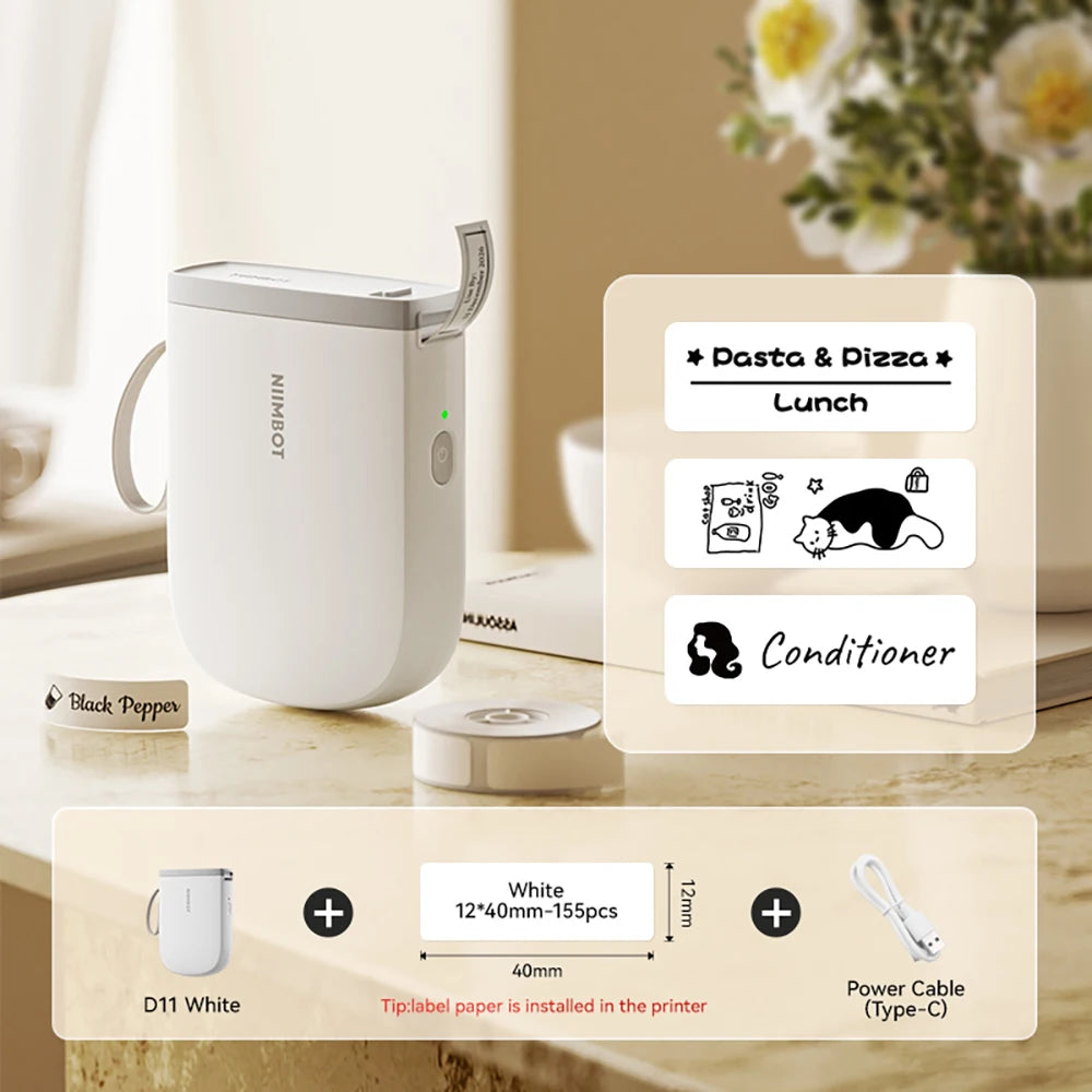 Niimbot D11 Mini Printer Wireless Phone Pocket Thermal Label Maker USB Rechargeable Inkless DIY Name Price Tag Sticker Machine