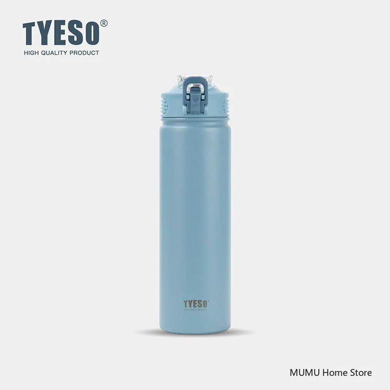 TYESO 600/750ML Thermos Bottle With Straw Stainless Steel Car Thermal Cup Sports Water Bottles Keeps Cold and Heat Thermal Mug