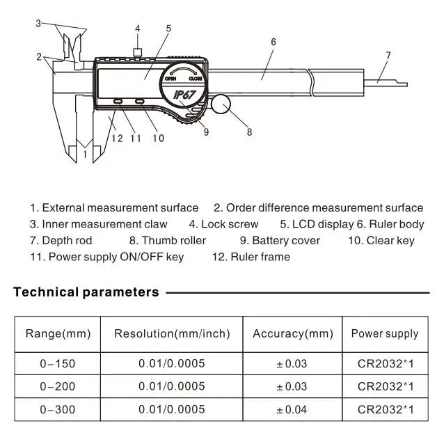 SHAHE Digital Caliper IP67 Coolant/Water/Dust Proof ,150/200/300mm Stainless Steel Digital Vernier Calipers Measuring Tool