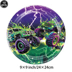 Monster Truck Party Supplies Disposable Tableware Plates Napkin Banner Tablecloth for Kids Boys 2nd Birthday Party Decorations