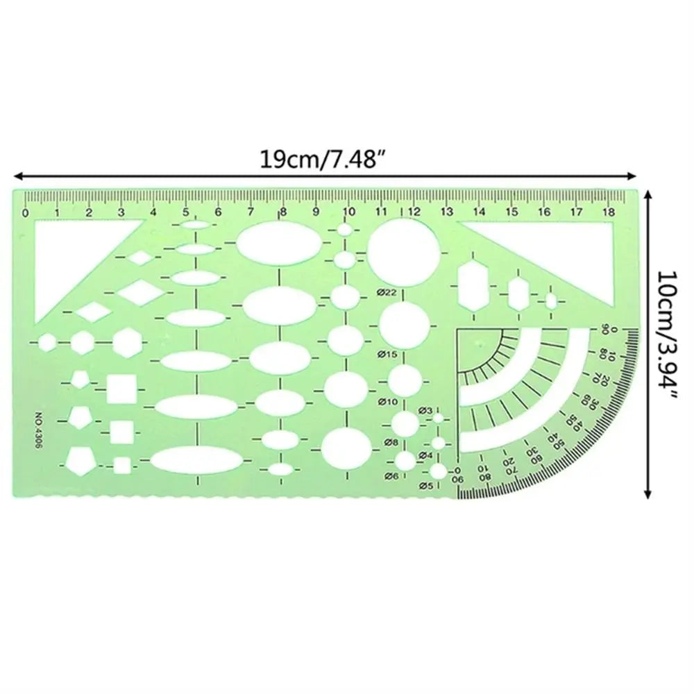 17 Styles Rulers Green Plastic Circles Geometric Template Ruler Stencil Measuring Tool Stationery Students Drawing Curve Ruler