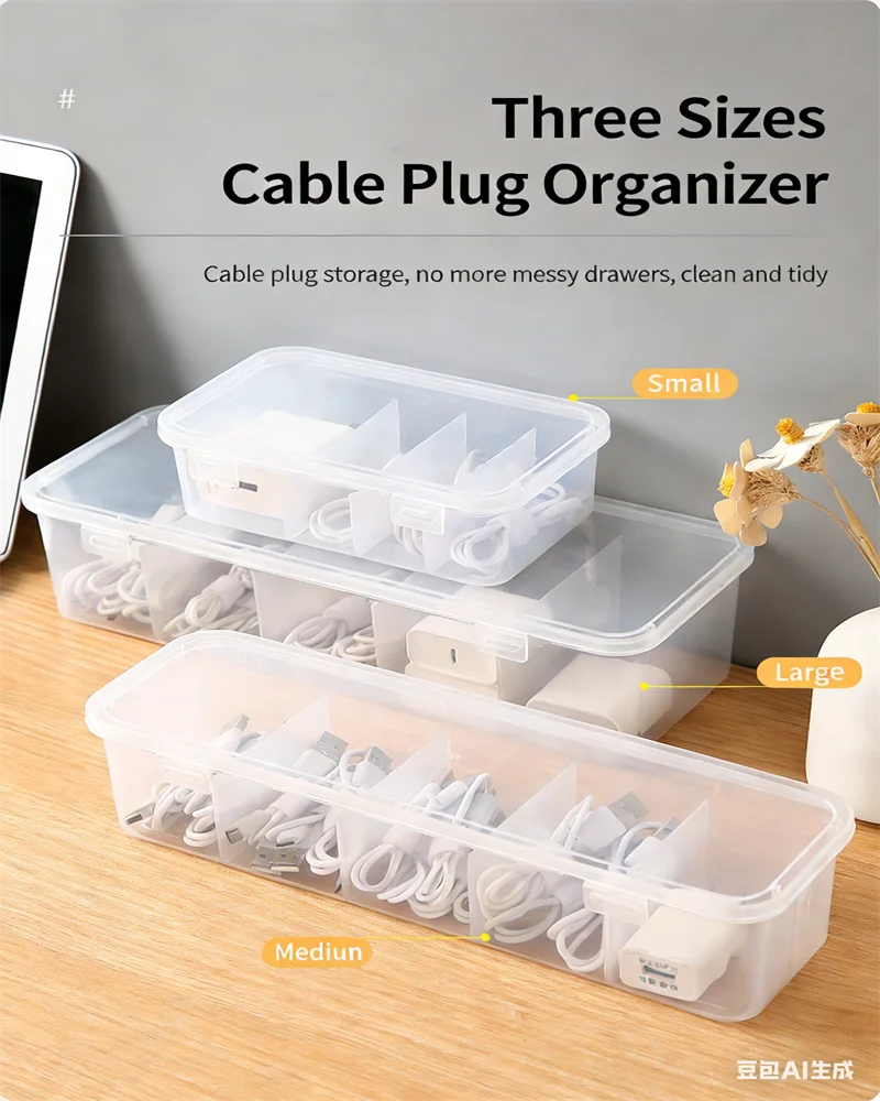 Transparent Data Cable Organizer Case Classification Dustproof Card Organizer with Lid Clutter Collection Box for Office Home
