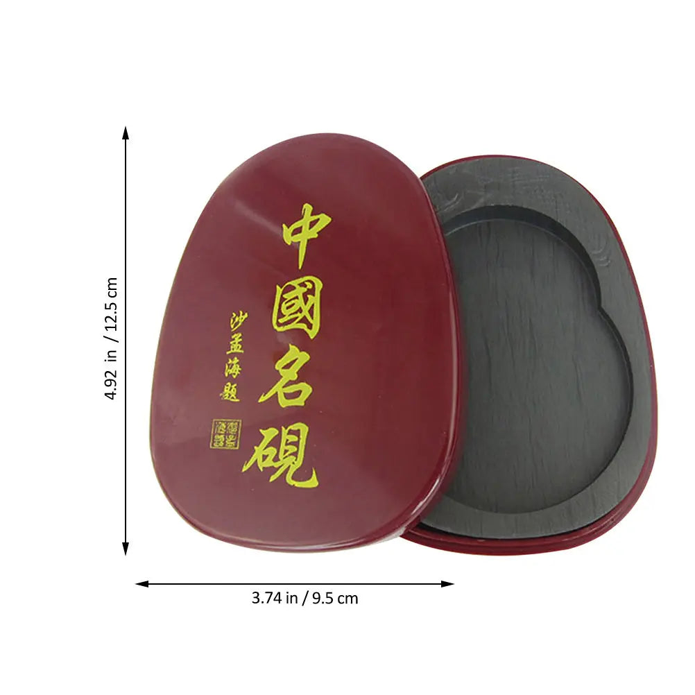 Chinese Calligraphy Inkstone with Cover Traditional Ink Grinding Stone Compact Exquisite Writing Tool for Students Artists