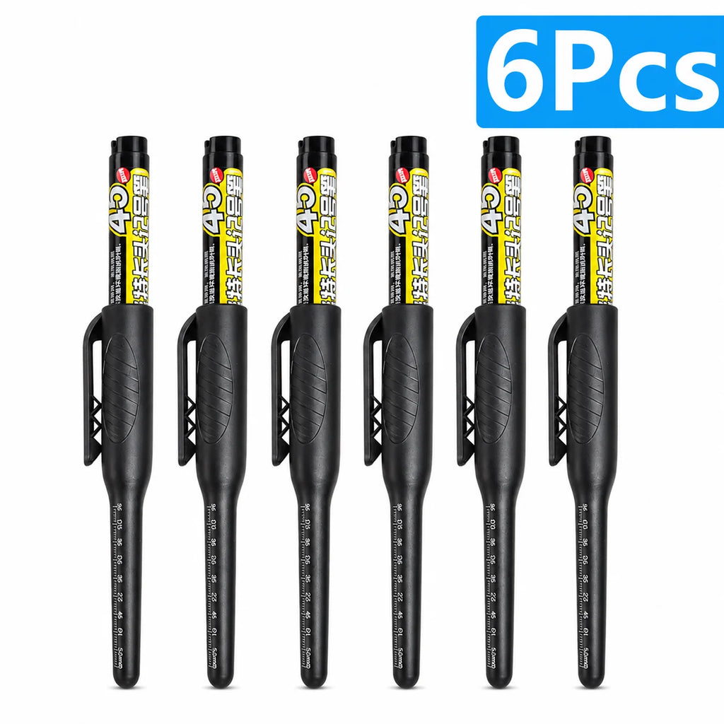 1-6Pcs 45mm Waterproof Long Head Nib Deep Hole Markers Pen Tile Carpenter Pen Multi-purpose for Woodworking Black/Blue/Red Ink