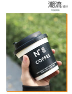 25 Sets Black Disposable Coffee Mug Double Layered Thickened Hot Drink Packaging Cup Cover and Leak Proof Fresh Milk Paper Cups