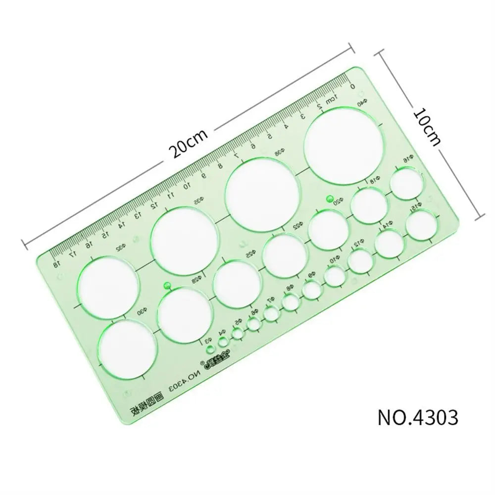 17 Styles Rulers Green Plastic Circles Geometric Template Ruler Stencil Measuring Tool Stationery Students Drawing Curve Ruler