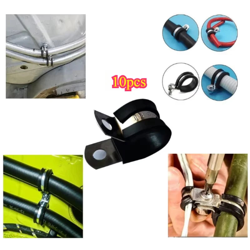 10pcs urable Rubber Lined P Clips Wiring Hose Clamp Pipe Cable Mounting Fix Fasteners Metal Hardware Electrical Fittings