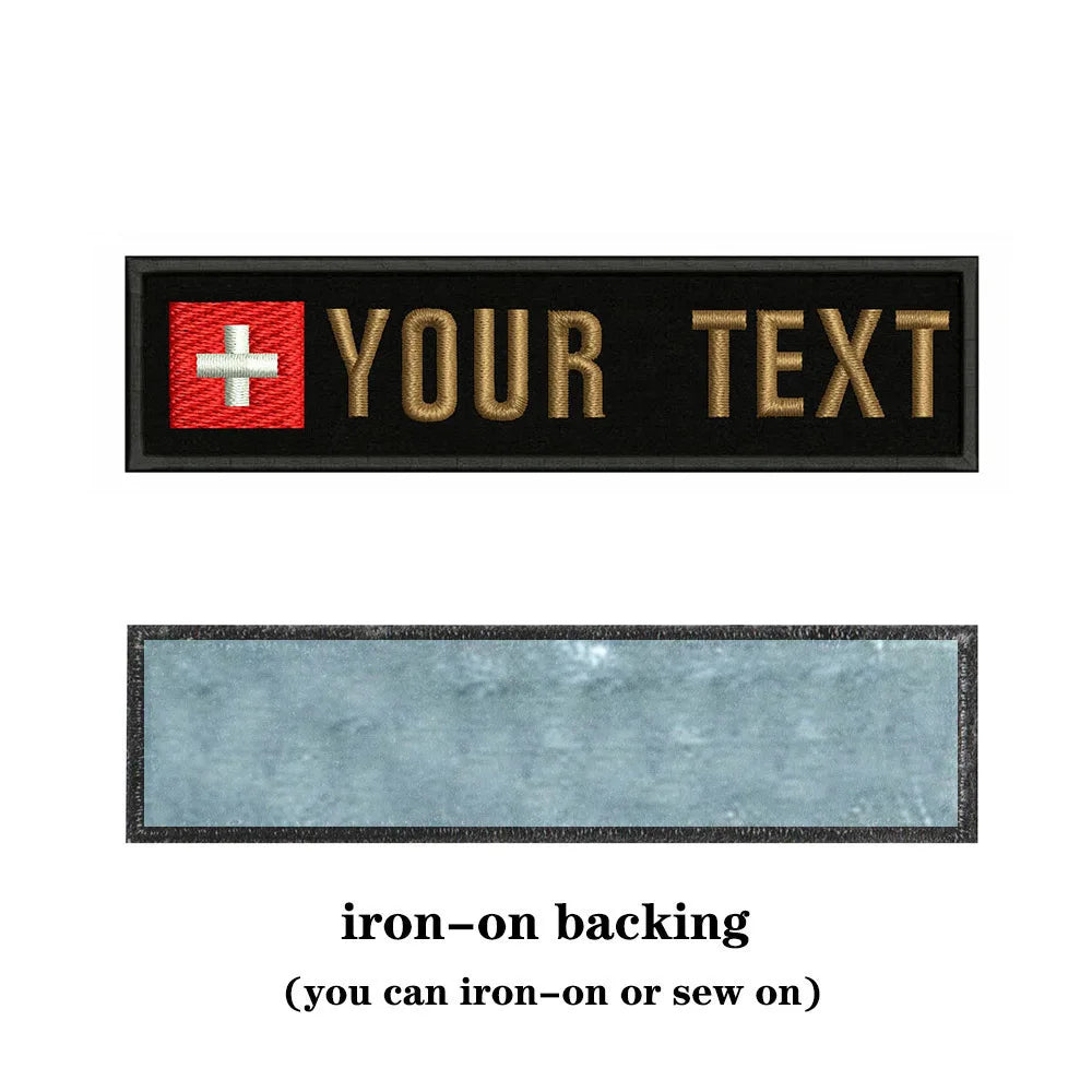 Swiss Flag Switzerland 10X2.5cm Embroidery Custom Name Text Patch Stripes Badge Iron On Or  Patches