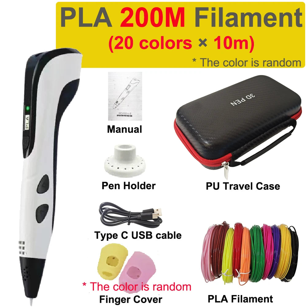 New 3D Pen 3D Printing Pen for Children 1.75mm PLA Filament DIY Drawing Birthday Christmas Gifts for Kids with Travel Case