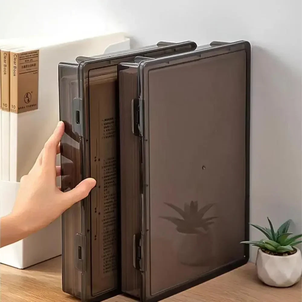 A4 Dust Proof Document Organizer Storage Box Black Transparent Simple Certificate File Box Container for Easy Organization