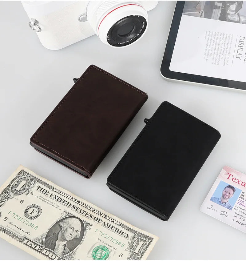 Rfid Blocking Pop Up Minimalist Wallet Magnetic Credit Card Holder Luxury Men Wallet Leather Bank Cardholder Case Vallet for Men