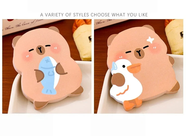 4 books 240 pages Capibala self-adhesive sticky notes for students, cute messages, white sticky notes, capybara office logs