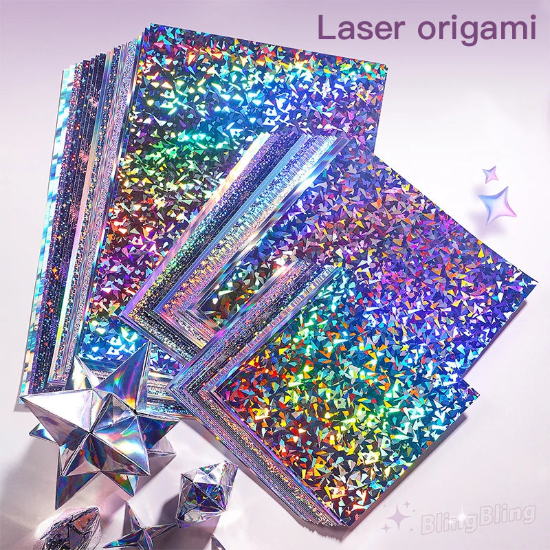 60/20 Multicolored Sheets Square Origami Paper Toner Reactive Foil Folding Paper Laser Shining Papers Craft Scrapbooking Decor