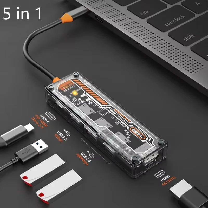 Basix USB C HUB 4K 30Hz Type C to HD-MI DP VGA Gigabit Ethernet USB 3.0 PD 100W Adapter For Macbook Air Pro M2 M1 PC Accessories