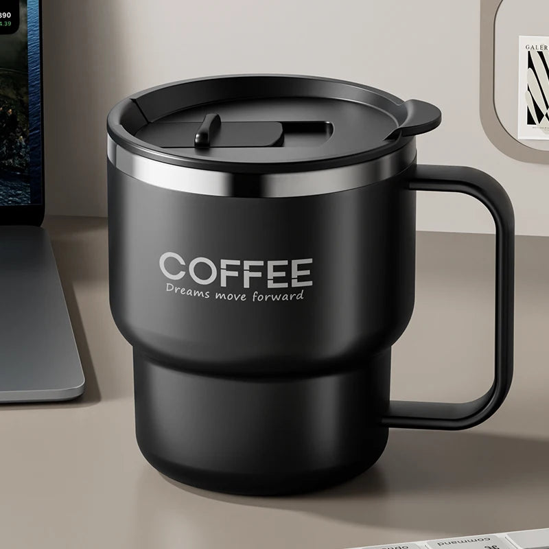 WORTHBUY 304 Stainless Steel Double Wall Insulated Coffee Cup With Handle Portable Students Leak-proof Water Cup Milk Coffee Mug