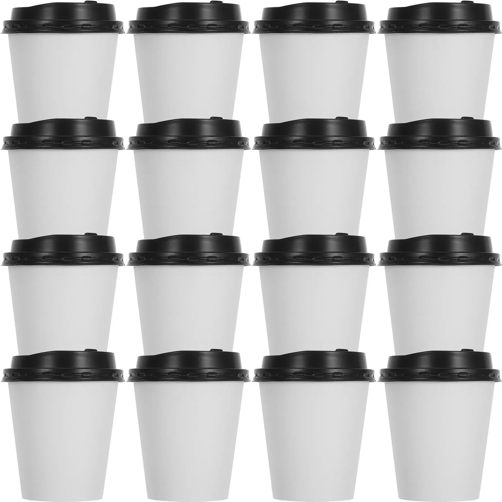 50Pcs Paper Coffee Cups Disposable Takeaway Cups Lid Included 8Oz 280Ml Hot Cold Beverage Insulation Leakproof