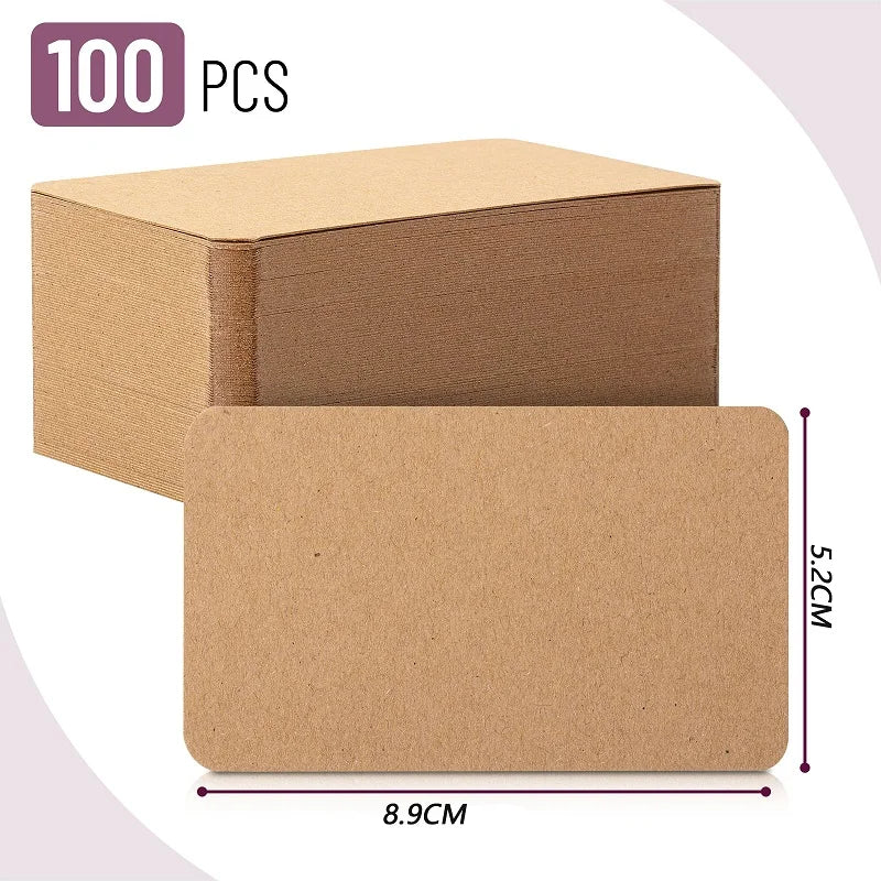 100pcs/Box Blank Kraft Paper Cards Mini Note Message Cards or Craft DIY Business Thank You Gift Label Learning Card 5x9cm