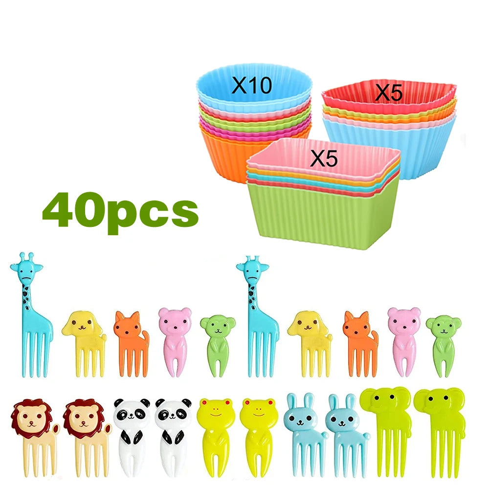 Mini fruit forks toothpicks skewer set for kids children plastic animal food picks for bento Lunch box decorating accessories