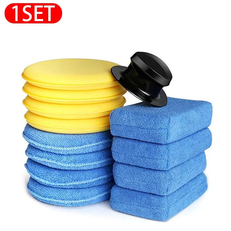 SEAMETAL 8-13pcs Microfiber Car Wax Applicator Pads Soft Auto Detailing Wax Sponge Set Car Paint Care Polishing Cleaning Pads