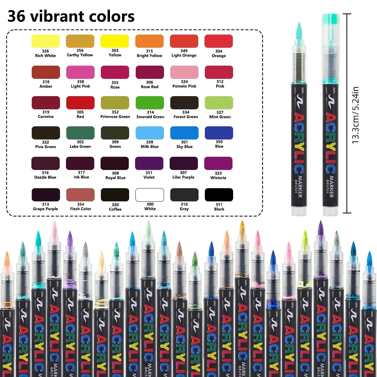 12-366 Colors Acrylic Marker Set Waterproof Acrylic Brush Marker Professional Acrylic Painting Marker DIY Art Supplies