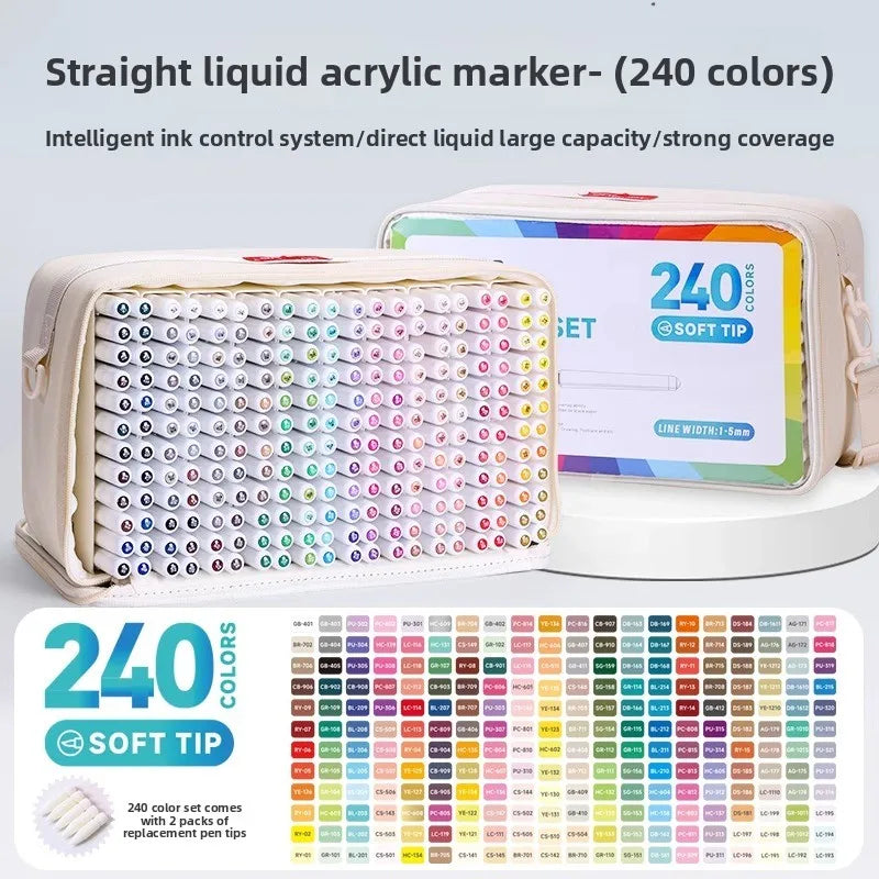 LANGUO 240/9 Colors Acrylic Color Markers Direct Liquid Paint Marker Pen DIY Drawing with Storage Box School Supplies Stationery
