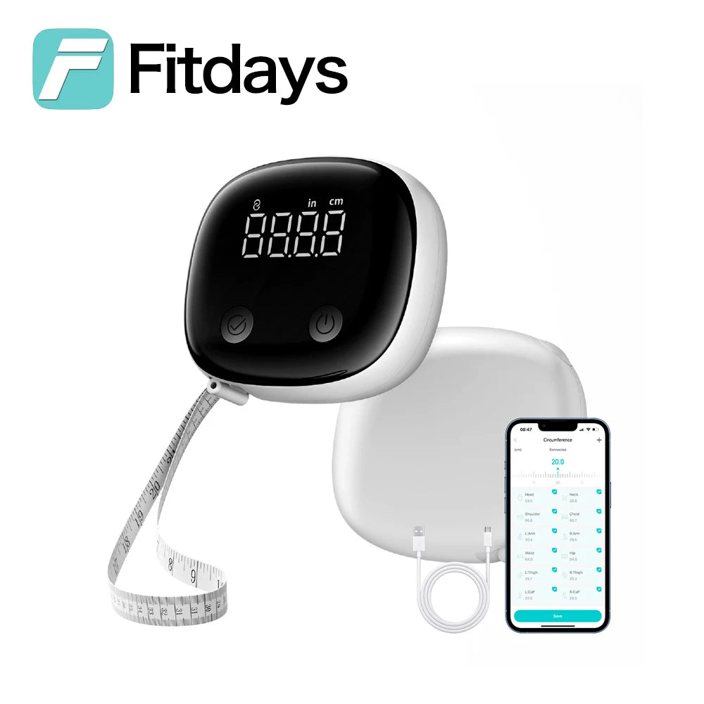 Fitdays Smart Body Tape Measure, Smart Body Ruler, Waist Circumference Inch Centimeter Digital Measuring Tapes with APP
