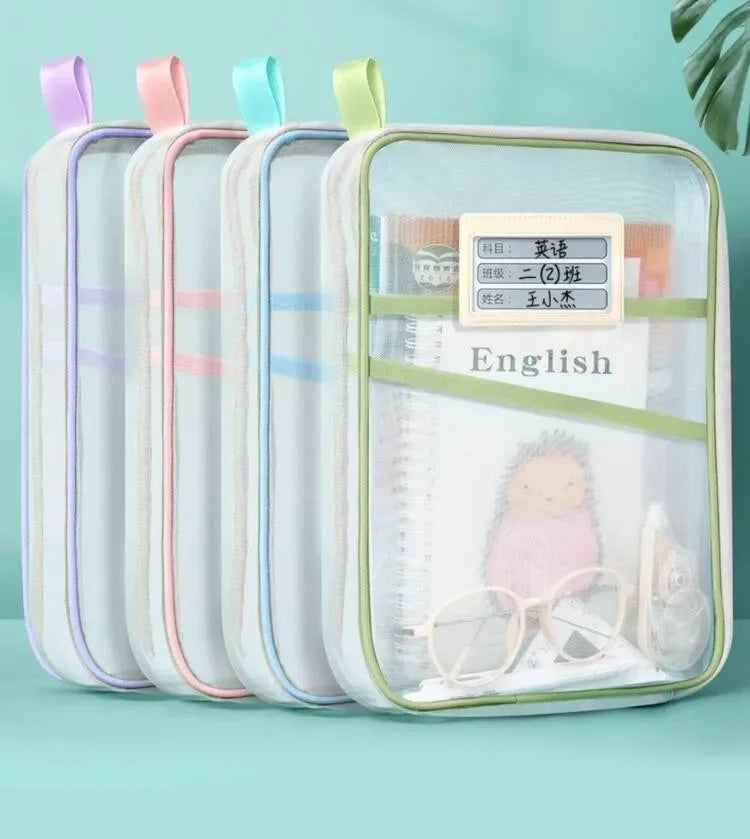 A4 Stationery Books Storage Bag Double-layer Mesh Zipper Bag Large Capacity Folders School Office Supplies