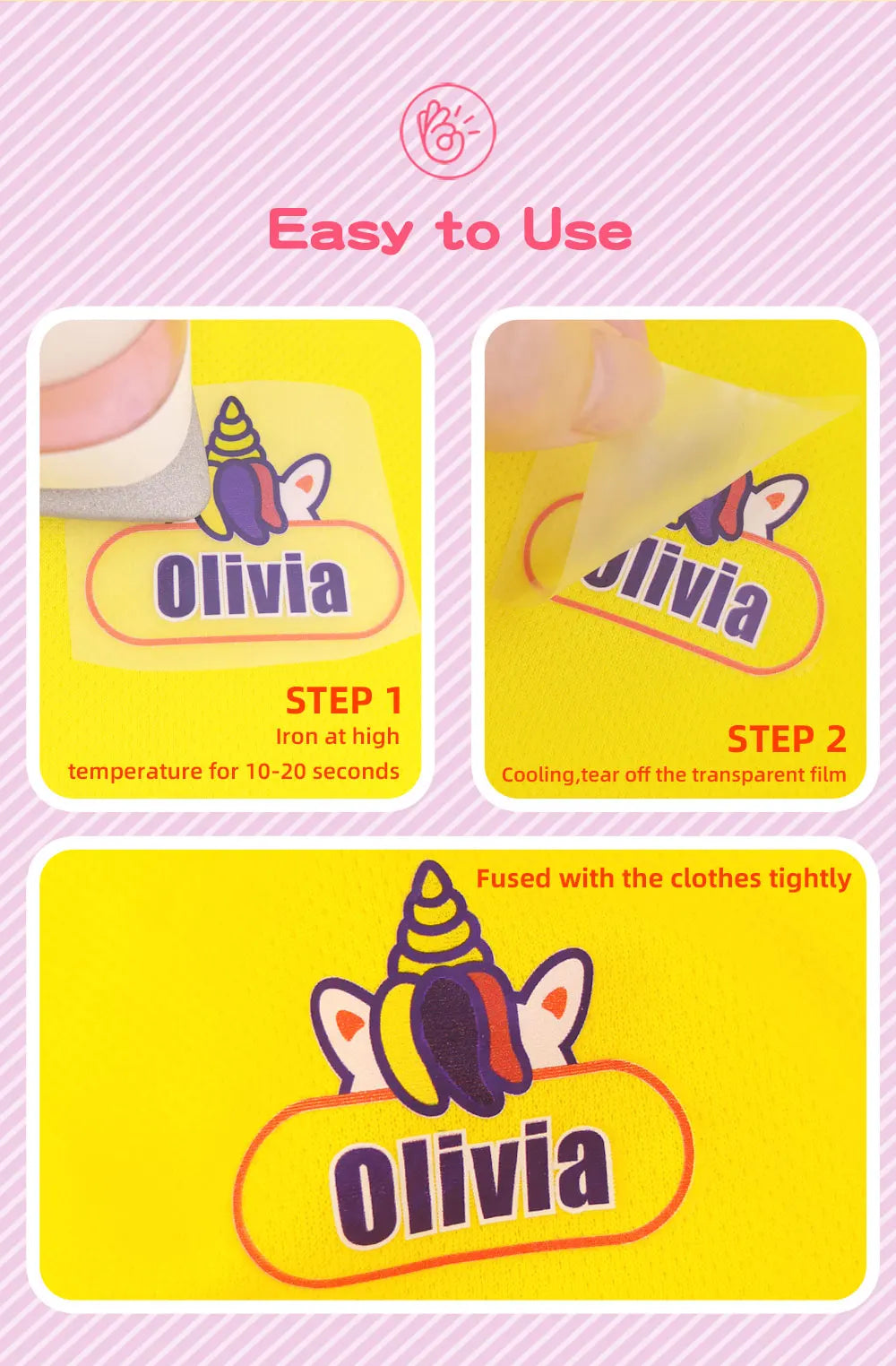 Custom Heat Transfers Name Sticker Personalized Washable Clothes Ironing Stickers Iron-on Labels Fabric Clothing Babysuit Tags