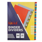 EAGLE A4 Binder Index Divider With Tabs,31 Pcs Multi-color Fit for 2/3/4/11 Ring Binder and Loose-leaf Notebook Dividers