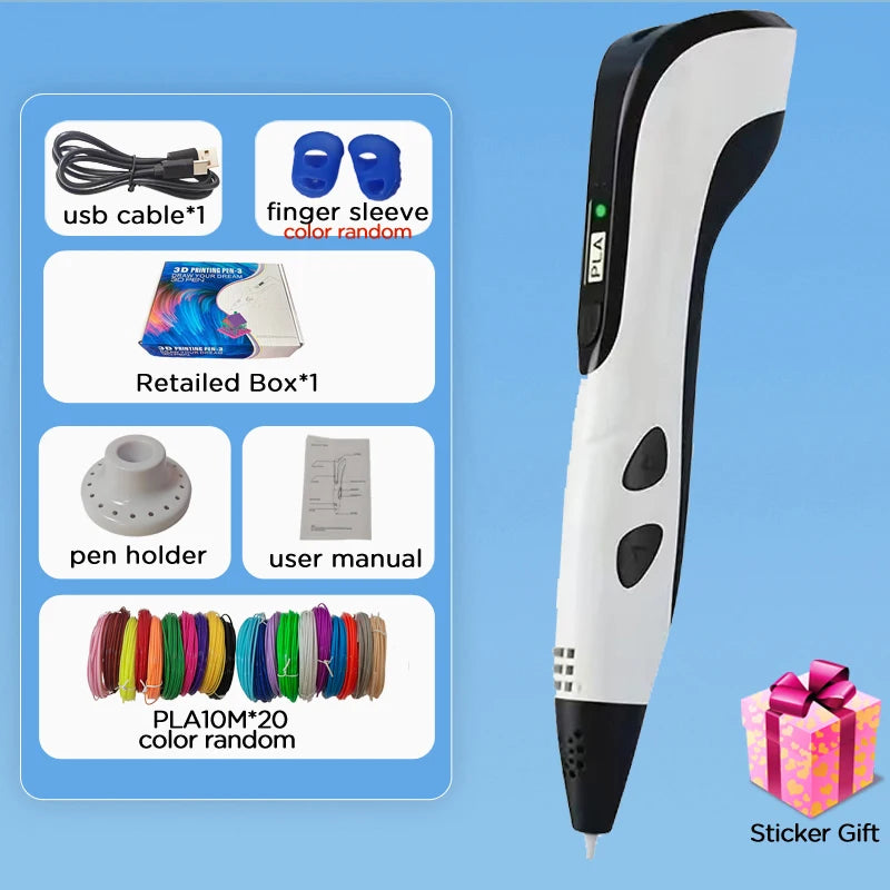 3D Pen Kids 40 Colors PLA Filaments 3D Priting Pen Children DIY Drawing Pens Type C Port Boys Girls Christmas Birthday Gifts