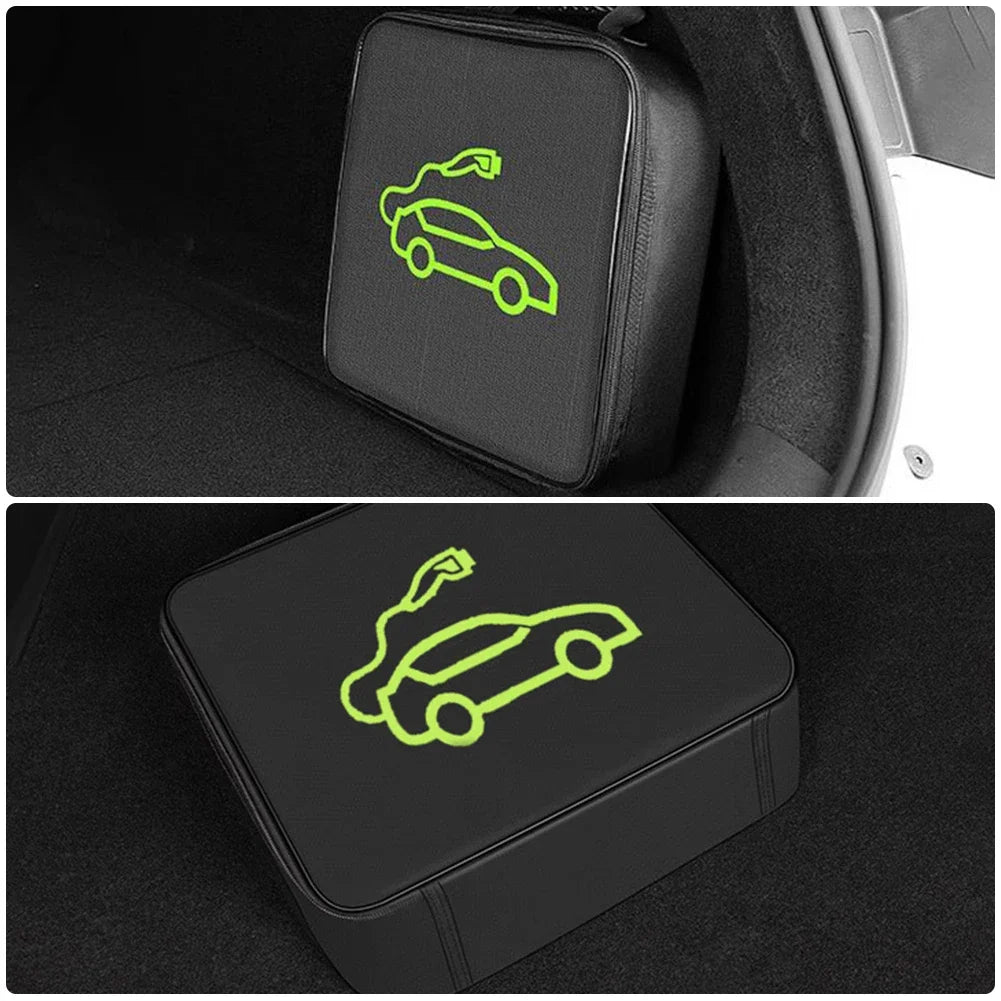Portable Waterproof EV Charging Cable Storage Bag, Fire Resistant Organizer for Electric Car Jumper Wire Plug & Socket
