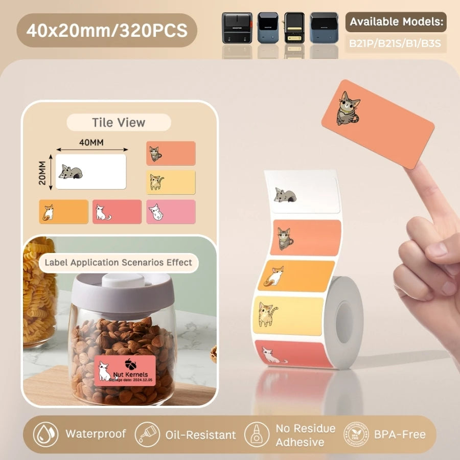 NIIMBOT B21/B203/B3S Colored Label Machine Printing Paper Self Adhesive Label Waterproof Oil Resistant Tear Resistant Label