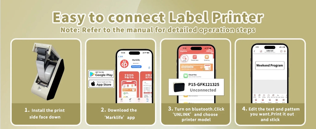 Marklife P15 Mini Portable Label Printer Smart Pocket Printer Thermal Adhesive Sticker Labeling Machine ot 3PK Label Paper NoInk