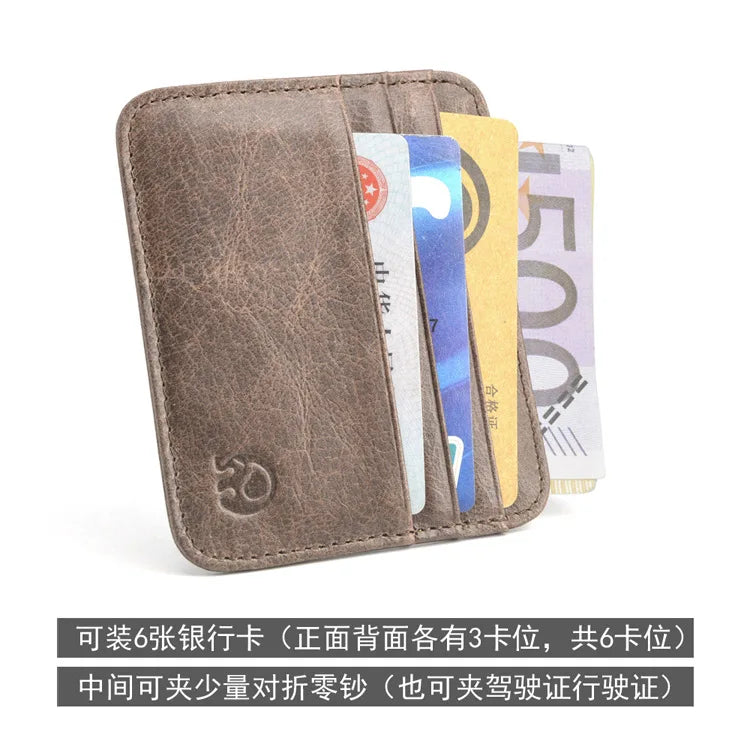 New Thin Genuine Leather Mini Wallet Slim Bank Credit Card Holder Men's Business Small ID Case for Man Purse 6 Slots Cardholder