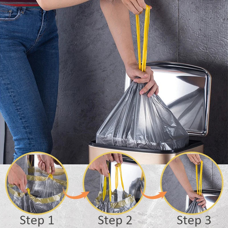5/10/15/20 Rolls Drawstring Trash Bags for Kitchen Trash Can Thicken Large Capacity Garbage Bag Plastic Home Dustbin Storage Bag
