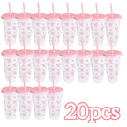 2/20pcs 24oz Reusable Party Cups with Straw & Lid Cute Bow Plastic Tumblers for Cold Drinks Home Office Outdoor Use Summer Gift