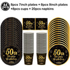 50th Birthday Party Supplies for Men Women Black and Gold 50 Years Old Party Paper Plates Cups Napkin Tablecloth Tableware Decor