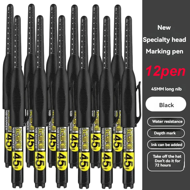 45mm Waterproof Long Head Nib Deep Hole Markers Pen Tile Carpenter Pen Multi-purpose for Woodworking Black/White/Red Ink